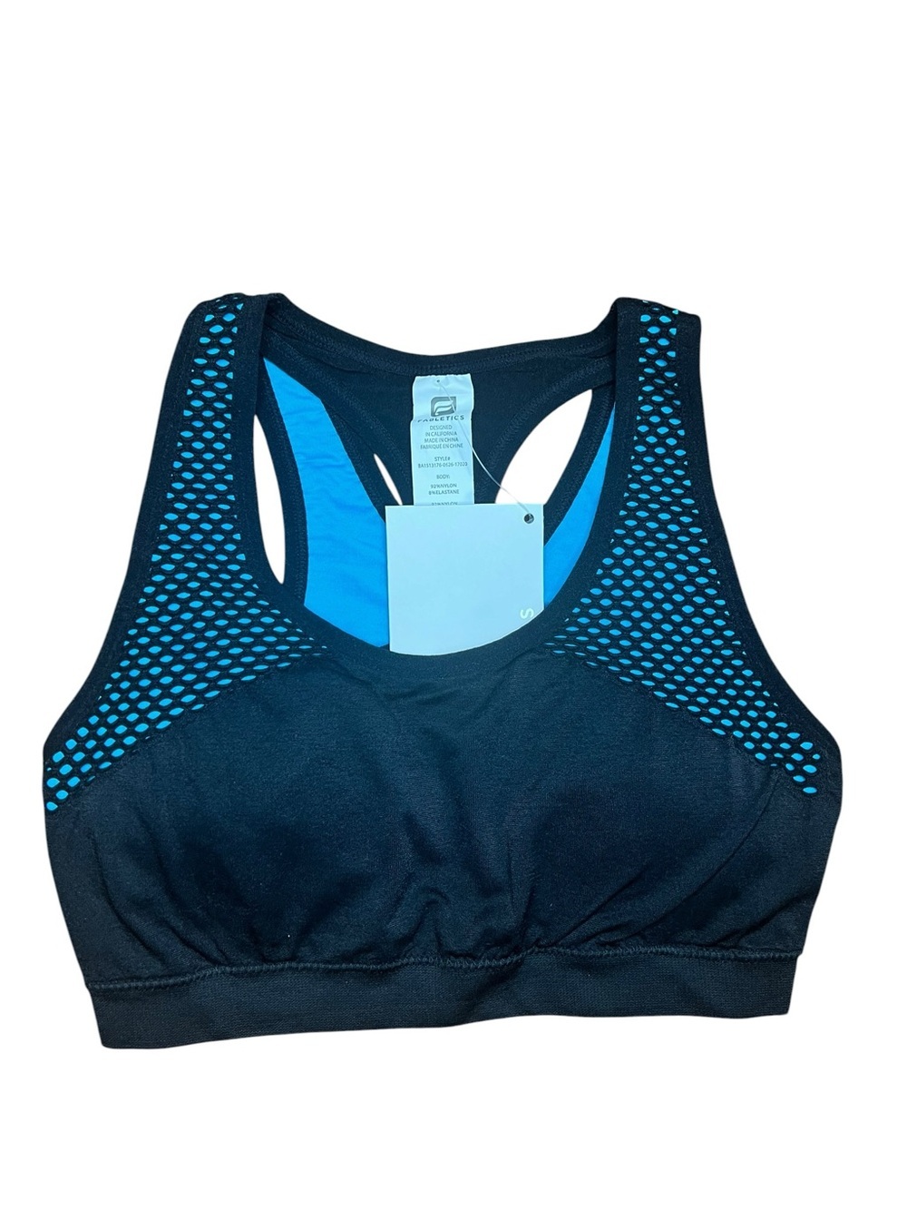 Fabletics Lunada Seamless Sports Bra Black Aqua Workout Athleisure XS New - Picture 3 of 5